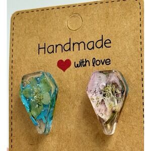 Resin Coffin Handmade Stud Earrings Made with‎ Real Flowers Hypoallergenic